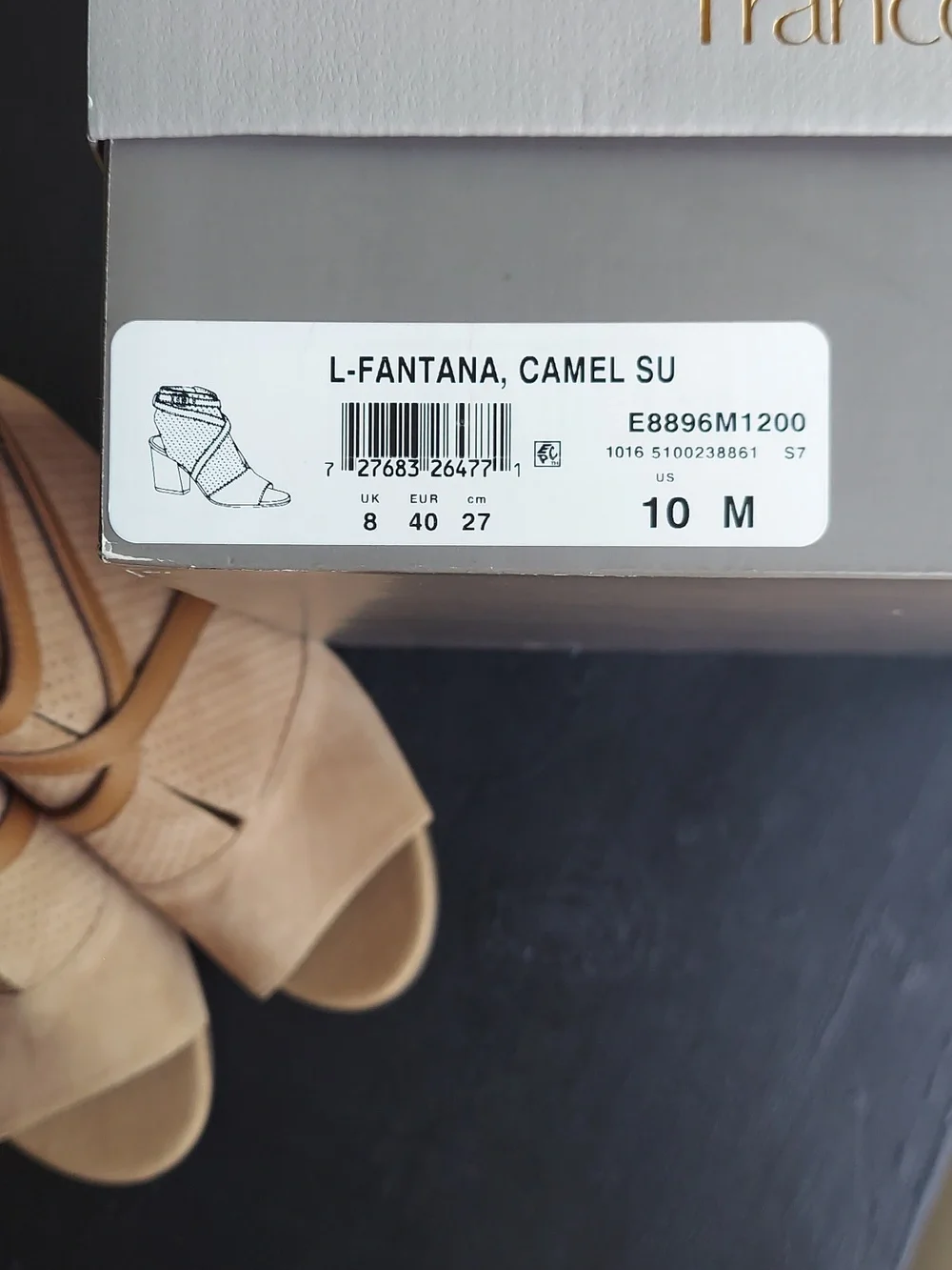 Franco Sarto L-Fantana Size 10 Camel Tan Suede Peep Toe Ankle Sleek Heel Booties